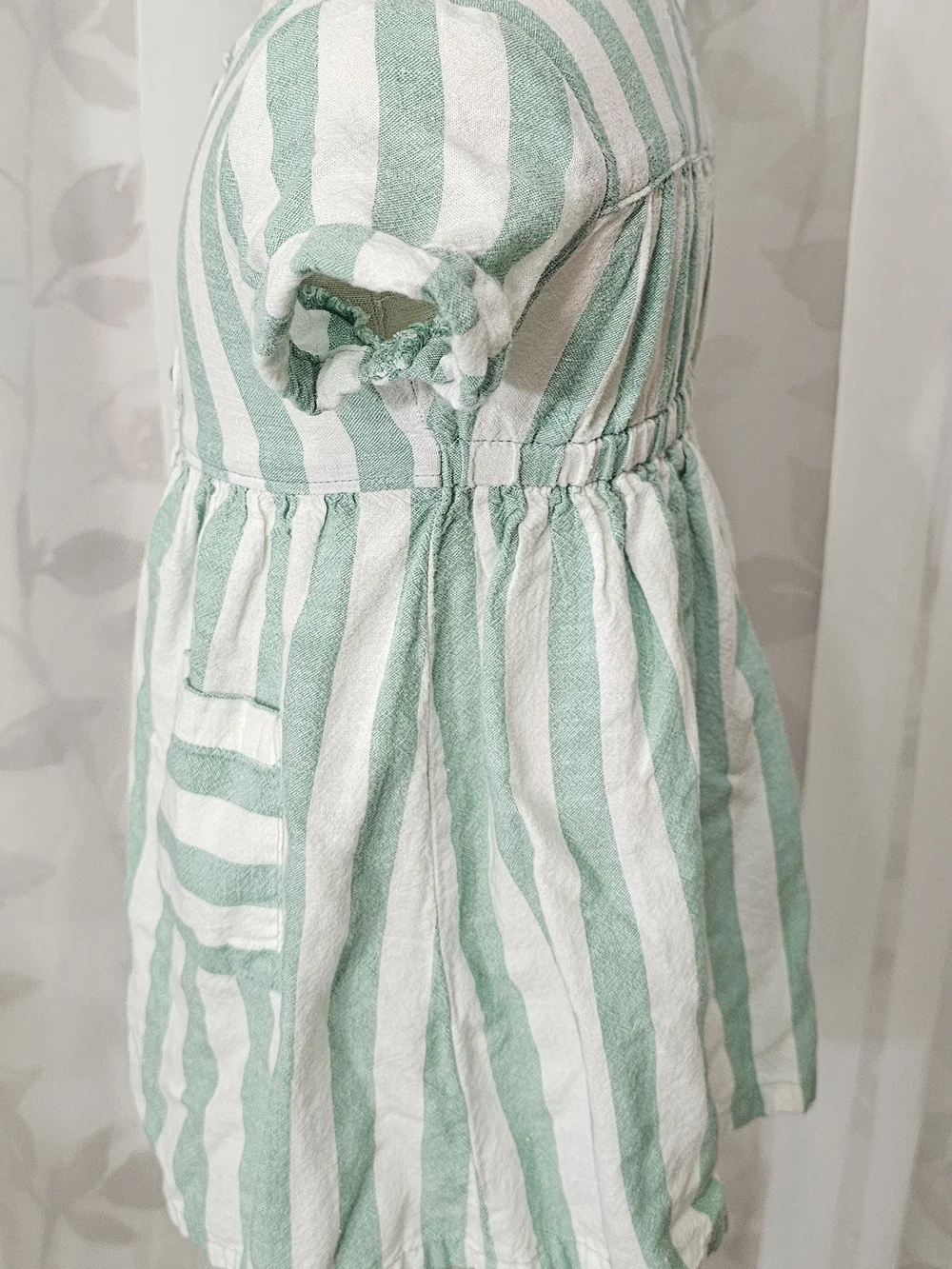 Old Navy Mint Green and White Striped Button-Front Kids Dress 12-18 Months